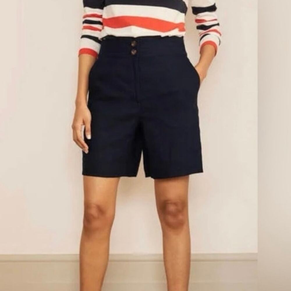 Boden Cornwall Classic Linen 6" Preppy Bermuda Shorts Navy Size 22
